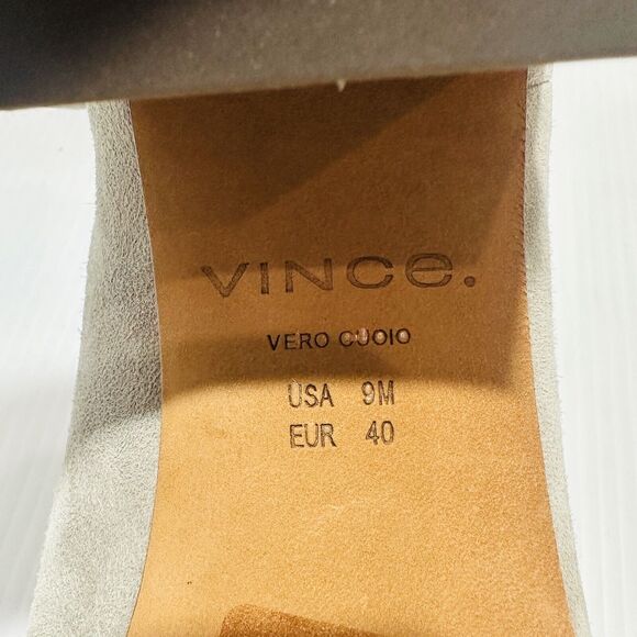 Vince Women Kimmy Heel Ankle Boots 9M Booties Hazel Stone Suede Square Toe Block - Picture 13 of 16